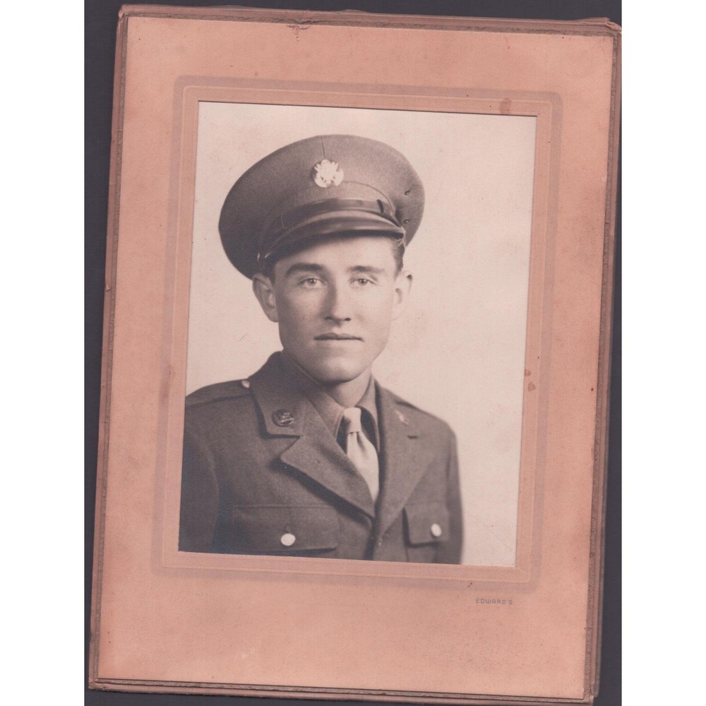 US Army Soldier Studio Portrait WWII Edward's Studio 1940s Photo 9.6x12.5